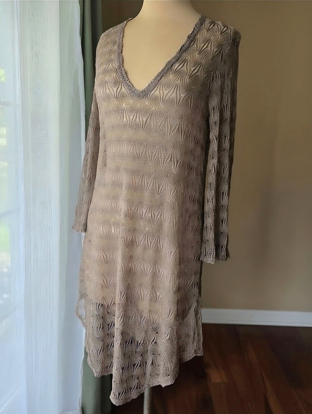 Elif by Jordan Taylor Taupe Gold Metallic Swim Cover Up Tunic Medium USA Small